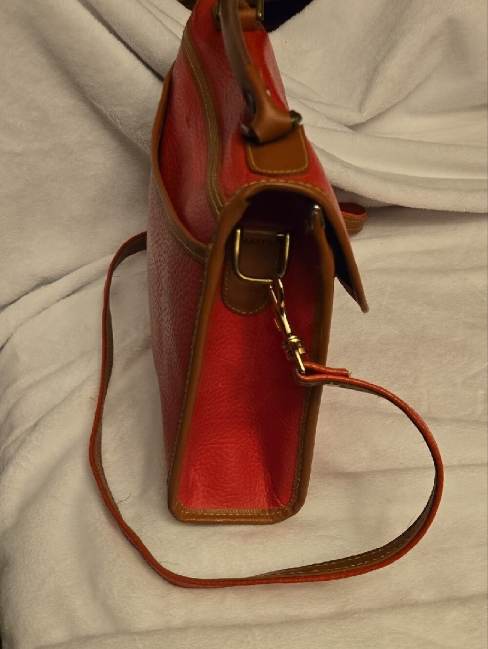 Dooney & Bourke Red Leather Satchel/Purse Set with Brown Trim - Picture 4 of 15